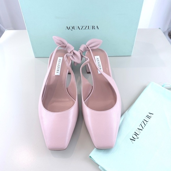 Aquazzura Very Bow Tie Sling 35 Petal Pink Nappa Leather Pumps 40.5 $725 MSRP - Picture 5 of 14